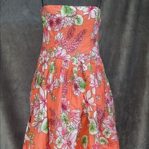 Forever21 strapless midi orange floral dress - L